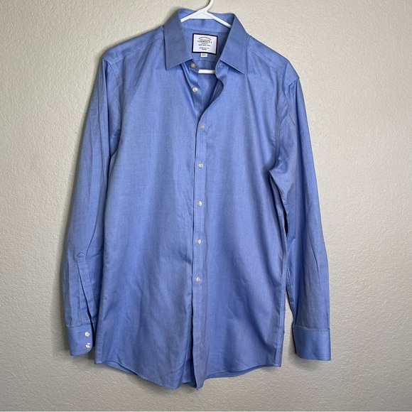Charles Tyrwhitt Extra Slim Fit No Iron Button Down Blue Shirt Men's Size 16/35 - Picture 2 of 13